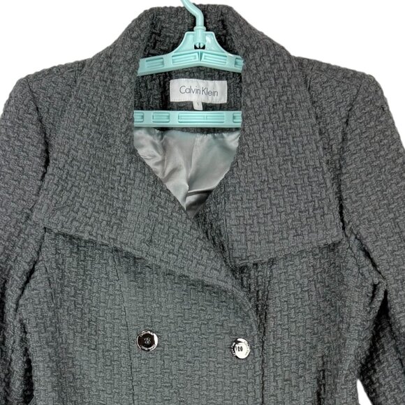 Calvin Klein Women's Linen Blend Dark Grey Textured Belted Pea Coat Size Small - Picture 3 of 10